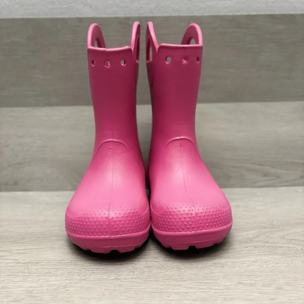 Crocs Rain Boot Handle It Pink Crush Pull On Waterproof Rain Boot Girls Size 2